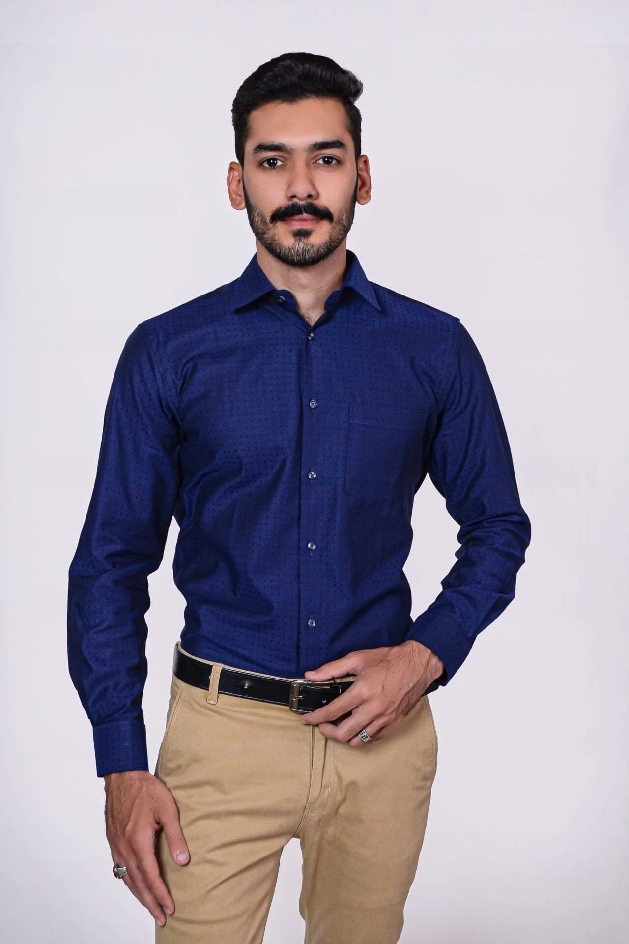 Firdous Premium Men's Formal Shirt – Dark Blue – Cotton